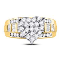 10kt Yellow Gold Womens Round Diamond Heart Cluster Bridal Wedding Engagement Ring 1.00 Cttw