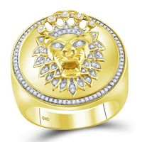 10kt Yellow Gold Mens Round Diamond Lion Crown Cluster Ring 3/8 Cttw