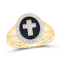 10kt Yellow Gold Mens Round Diamond Cross Crucifix Fashion Ring 1/6 Cttw