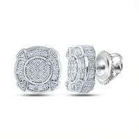 Sterling Silver Mens Round Diamond Disk Circle Earrings 1/6 Cttw