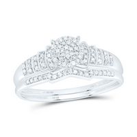 Sterling Silver Womens Round Diamond Cluster Bridal Wedding Engagement Ring Band Set 1/4 Cttw