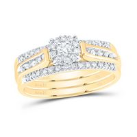 14kt Yellow Gold Womens Round Diamond 3-Piece Bridal Wedding Engagement Ring Band Set 1/4 Cttw
