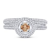 14kt White Gold Womens Round Brown Diamond Bridal Wedding Engagement Ring Band Set 1-1/4 Cttw
