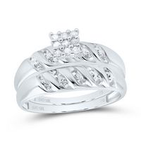 10kt White Gold His &amp; Hers Round Diamond Cluster Matching Bridal Wedding Ring Band Set 1/10 Cttw