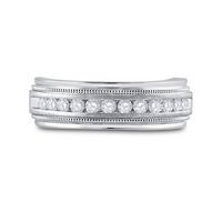 10kt White Gold Mens Round Channel-set Diamond Milgrain Edge Wedding Band Ring 1/2 Cttw