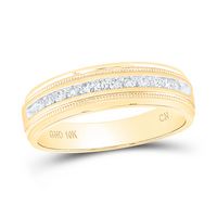 10kt Yellow Gold Mens Machine Set Round Diamond Wedding Channel Band Ring 1/4 Cttw