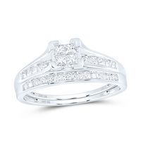 10kt White Gold Womens Princess Diamond Bridal Wedding Engagement Ring Band Set 1/2 Cttw