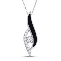 14kt White Gold Womens Round Diamond Enamel Fashion Pendant 1/3 Cttw