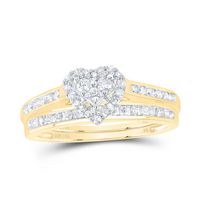 14kt Yellow Gold Womens Diamond Heart Bridal Wedding Engagement Ring Band Set 1/2 Cttw