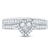 10kt White Gold Womens Diamond Heart Bridal Wedding Engagement Ring Band Set 1/2 Cttw