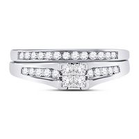 10kt White Gold Womens Princess Diamond Bridal Wedding Engagement Ring Band Set 1/2 Cttw
