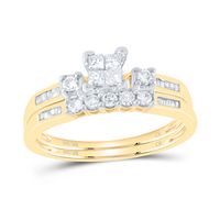 10kt Yellow Gold Womens Princess Diamond Bridal Wedding Engagement Ring Band Set 3/8 Cttw