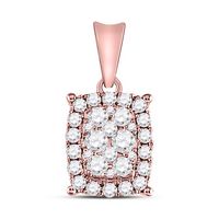 14kt Rose Gold Womens Round Diamond Rectangular Cluster Pendant 1/2 Cttw