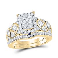 14kt Yellow Gold Womens Round Diamond Cluster Bridal Wedding Engagement Ring Band Set 1.00 Cttw