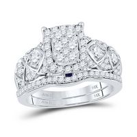 14kt White Gold Womens Round Diamond Cluster Bridal Wedding Engagement Ring Band Set 1.00 Cttw