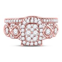 14kt Rose Gold Womens Round Diamond Vintage-inspired  Wedding Engagement Ring Band Set 1.00 Cttw