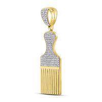 10kt Yellow Gold Mens Round Diamond Afro Hair Pick Charm Pendant 1/2 Cttw