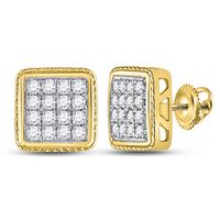 10kt Yellow Gold Mens Round Diamond Fashion Cluster Earrings 3/4 Cttw