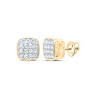 10kt Yellow Gold Mens Round Diamond Cushion Cluster Earrings 1/3 Cttw
