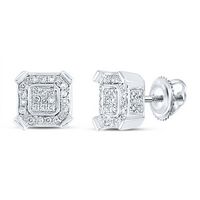 10kt White Gold Mens Round Diamond Fashion Cluster Earrings 1/3 Cttw