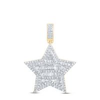 10kt Yellow Gold Mens Baguette Diamond Star Charm Pendant 3/4 Cttw
