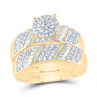 10kt Yellow Gold His &amp; Hers Round Diamond Cluster Matching Bridal Wedding Ring Band Set 1/2 Cttw