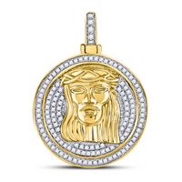 10kt Yellow Gold Mens Round Diamond Jesus Circle Medallion Charm Pendant 5/8 Cttw