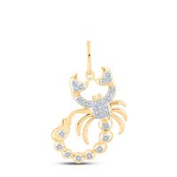 10kt Yellow Gold Mens Round Diamond Scorpion Charm Pendant 1/10 Cttw
