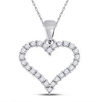14kt White Gold Womens Round Diamond Outline Heart Pendant 1/4 Cttw