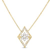 14kt Yellow Gold Womens Round Diamond Geometric Cluster Necklace 1/3 Cttw