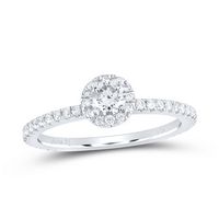 14kt White Gold Womens Round Diamond Halo Bridal Wedding Engagement Ring 5/8 Cttw (Certified)