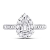 14kt White Gold Womens Round Diamond 1 Ct Pear Center Halo Bridal Wedding Semi-Mount Ring 5/8 Cttw