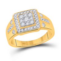 10kt Yellow Gold Mens Round Diamond Fashion Cluster Ring 3/4 Cttw