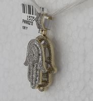 10kt Yellow Gold Mens Baguette Diamond Hamsa Charm Pendant 1.00 Cttw