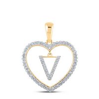 1/4CTW-DIA CN INITIAL &quot;V&quot; HEART PENDANT