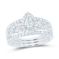 7/8CTW-DIA NK 1/4CT-CPEAR BRIDAL SET SINGLE HALO