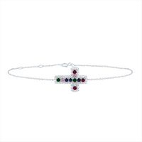 1/4CTW-NAT DIA CN 1/2CTW-RD-NAT GEM MULTI CLR SAPPHIRE CROSS BRACELET(7 INCH)