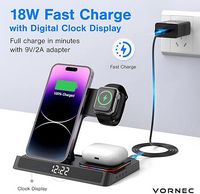 4-in-1 Wireless Charging Station for Smartphones, Apple Watch &amp; Earbuds with Digital Clock
