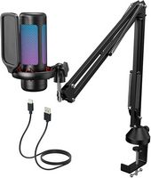 Gaming USB Microphone Set for PC, TONOR RGB Condenser Mic with Boom Arm Quick Mute