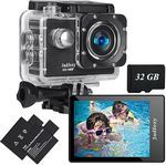 Action Underwater  Camera with 32GB Card, 98FT/30M Waterproof Camera with 2 Rechargeable Batteries