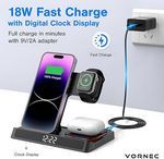 4-in-1 Wireless Charging Station for Smartphones, Apple Watch &amp; Earbuds with Digital Clock