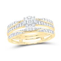 10K Yellow Gold Round Diamond 3-Piece Bridal Wedding Ring Set 0.50 Cttw