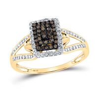 10K Yellow Gold Round Brown Diamond Cluster Ring 0.20 Cttw