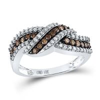 10K White Gold Round Brown Diamond Crossover Band Ring 0.75 Cttw