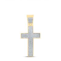 10K Yellow Gold Round Diamond Cross Charm Pendant 0.50 Cttw