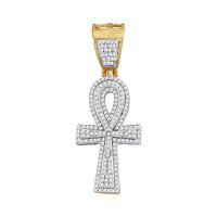 10K Yellow Gold Round Diamond Ankh Cross Charm Pendant 0.50 Cttw