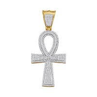 10K Yellow Gold Round Diamond Ankh Cross Charm Pendant 1 Cttw