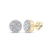 10K Yellow Gold Round Diamond Circle Cluster Earrings 0.63 Cttw