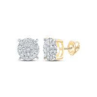 10K Yellow Gold Round Diamond Cluster Earrings 0.63 Cttw