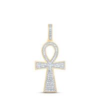 10K Yellow Gold Round Diamond Ankh Cross Charm Pendant 0.33 Cttw